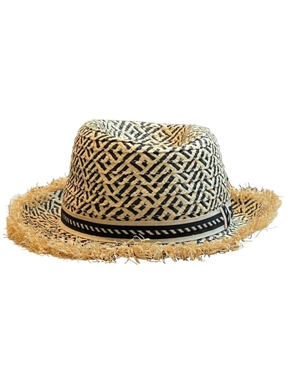 Kids Target Straw Fedora Sun Hat Black Tan Frayed Brim Hat Day NWOT